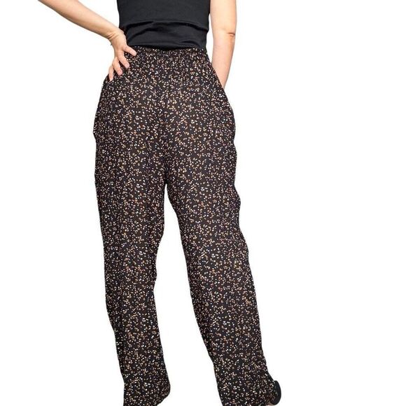 Vintage 80s Norton McNaughton Ditsy Floral Bomber Pants Size 10 Brown Black - Picture 3 of 8